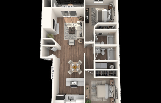2 beds, 2 baths, 970 sqft, $1,934