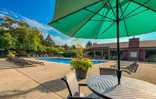 Heated swimming pool at Dover Hills Apartments in Kalamazoo