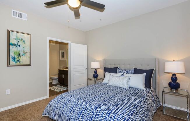 Bed and lamps at Level 25 at Durango by Picerne, Las Vegas, NV, 89113