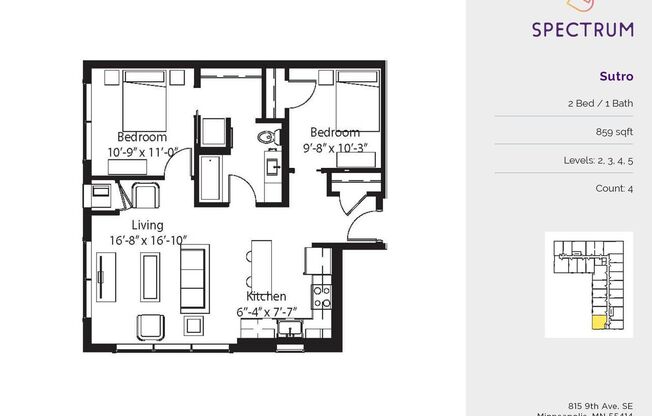 2 beds, 1 bath, 859 sqft, $1,635, Unit 221