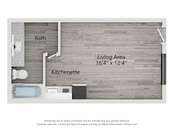 1 bed, 1 bath, 670 sqft, $1,300