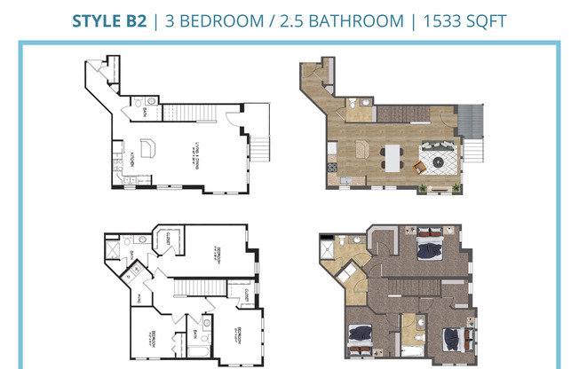 3 beds, 2.5 baths, 1,533 sqft, $2,895, Unit B-118