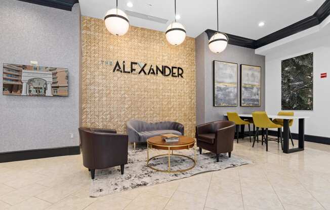 the lobby of the resource center with chairs and tables