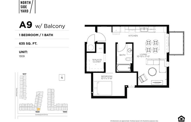 1 bed, 1 bath, 635 sqft, $1,350