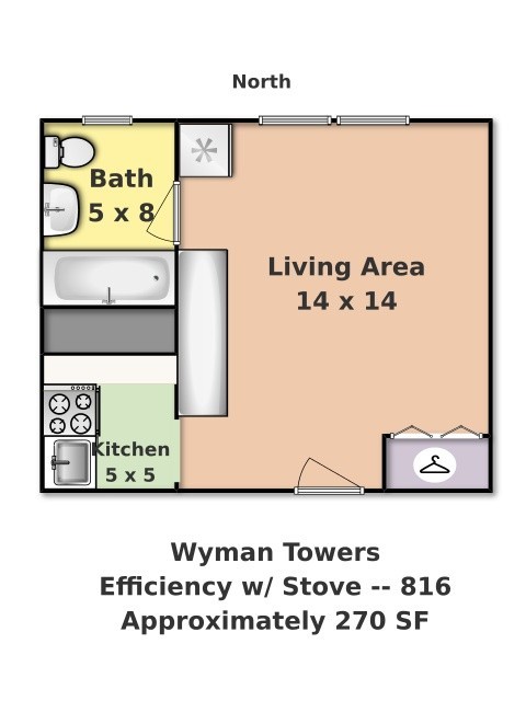 Studio, 1 bath, 240 sqft, $1,125, Unit 616