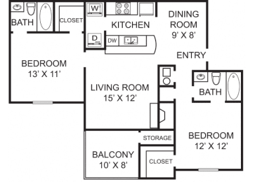 2 beds, 2 baths, 1,050 sqft, $1,412