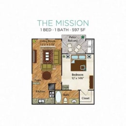 1 bed, 1 bath, 597 sqft, $899