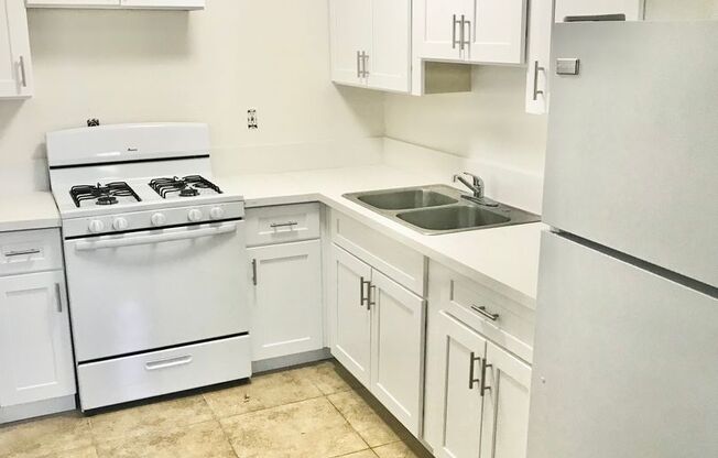 1 Bedroom 1 Bathroom Apartment With New White Shaker Cabinets and Quartz Countertop.