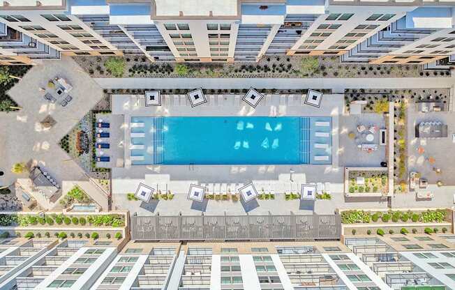 Aerial view of pool courtyard