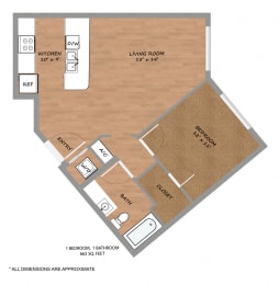 1 bed, 1 bath, 663 sqft, $1,195