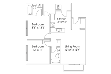 2 beds, 2 baths, 1,065 sqft, $1,405