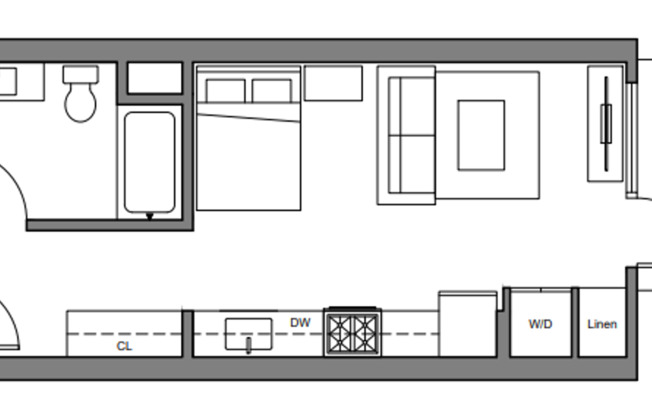 Studio, 1 bath, 396 sqft, $2,425, Unit 302