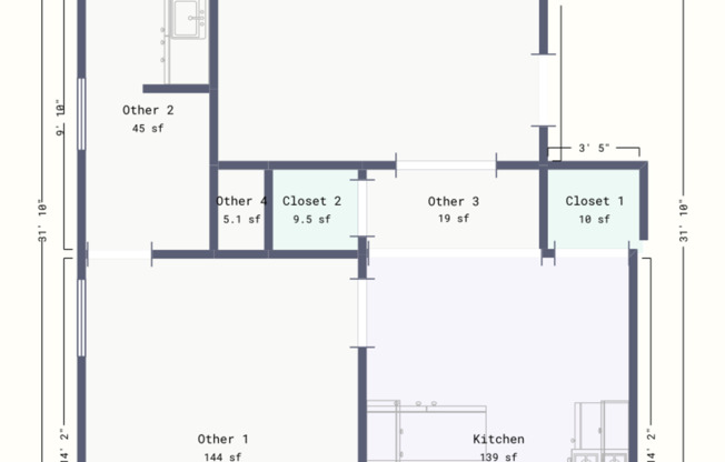 1 bed, 1 bath, 650 sqft, $1,300, Unit 1E - 3W