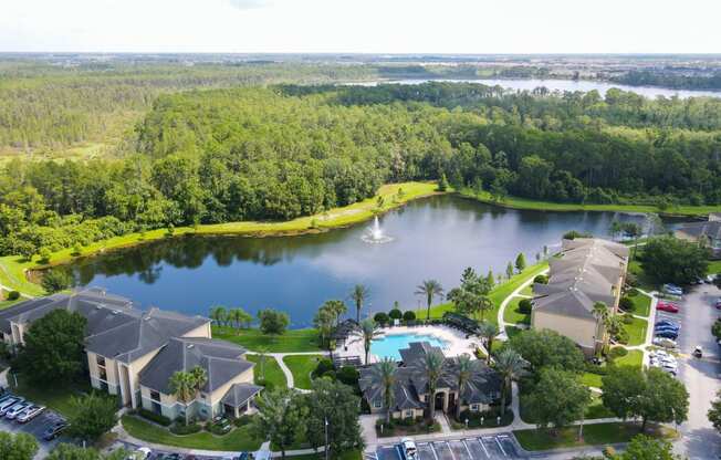 Ariel view of property and lake