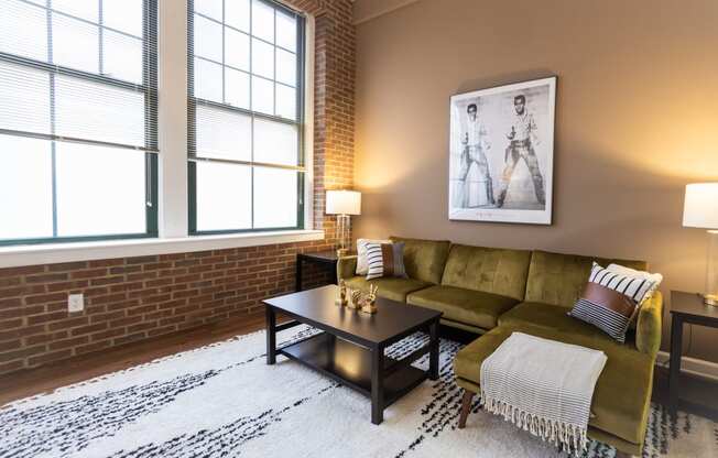 Modern Living Room at Harness Factory Lofts and Apartments, Indianapolis, IN, 46204