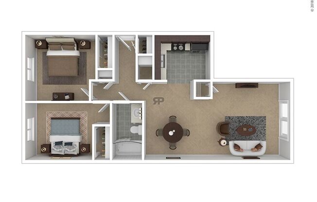 Two Bedroom One Bath: Beds - 2: Baths - 1: SqFt Range - 850 to 850