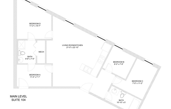 4 beds, 2 baths, 881 sqft, $745, Unit 104 BTB - A