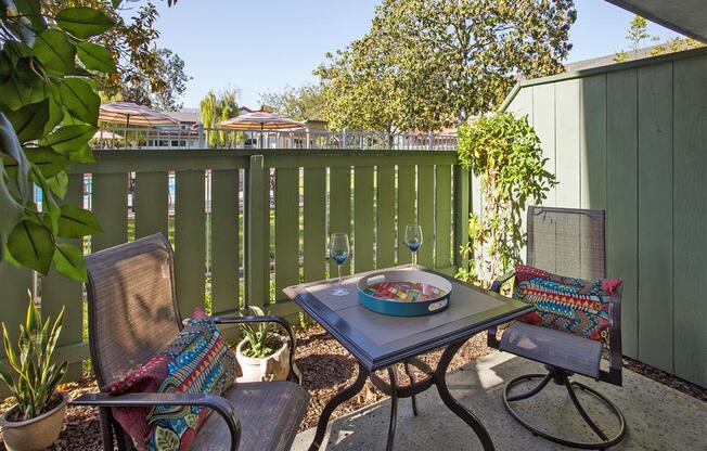 Picturesque Patio And Garden Setting, at Pacific Oaks Apartments, Towbes, Goleta