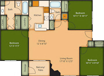 3 beds, 2 baths, 1,200 sqft, $2,035