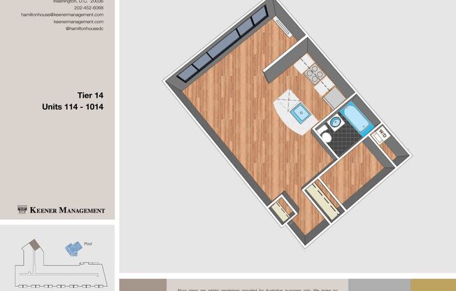 Studio, 1 bath, 460 sqft, $2,700, Unit 1014