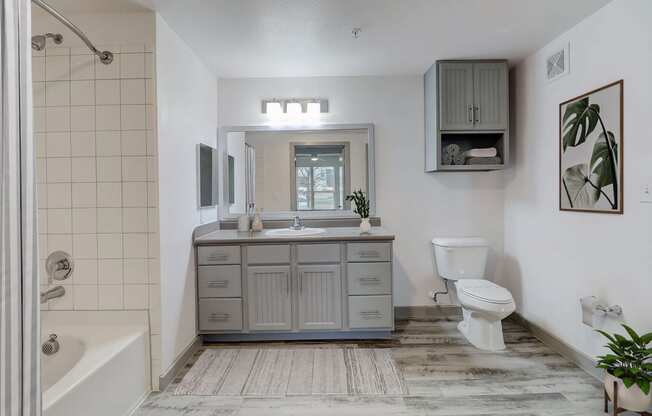 a bathroom with a sink toilet and a bath tub