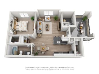 Aspen - 1 Bedroom 1 Bath Floor Plan Layout - 705 Square Feet at The Grove, Ontario