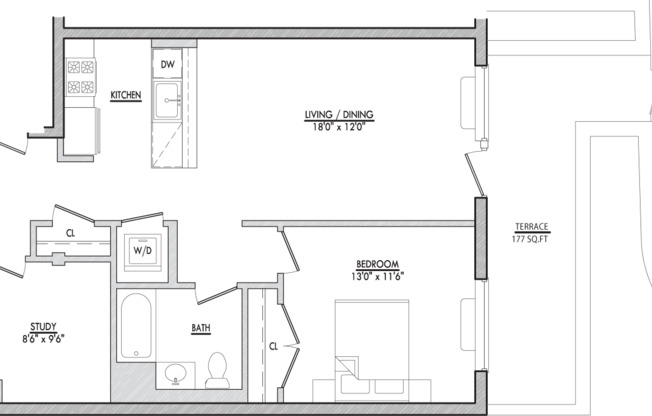 1 bed, 1 bath, 877 sqft, $3,623, Unit 311