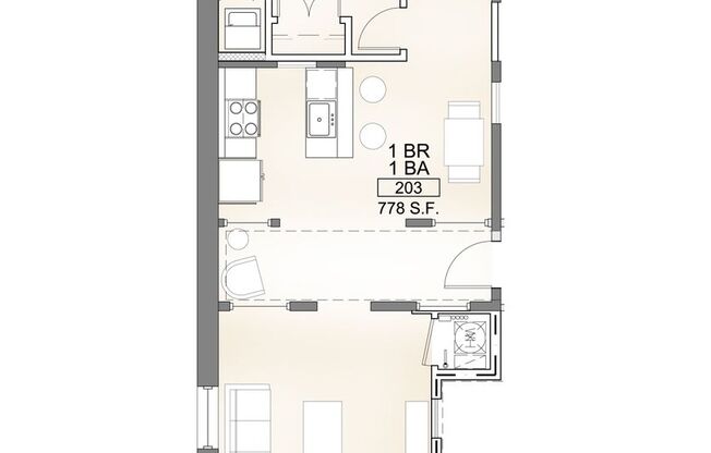 1 bed, 1 bath, 778 sqft, $1,100, Unit 203