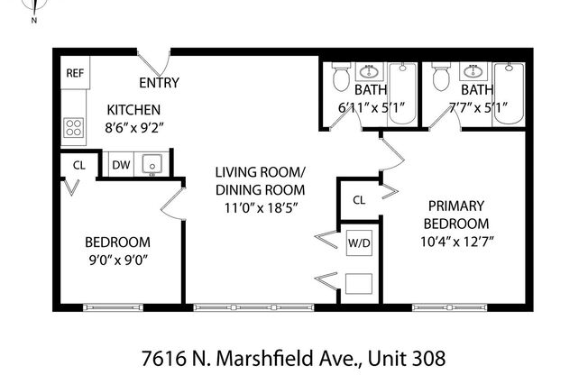 2 beds, 2 baths, 664 sqft, $2,275, Unit 308
