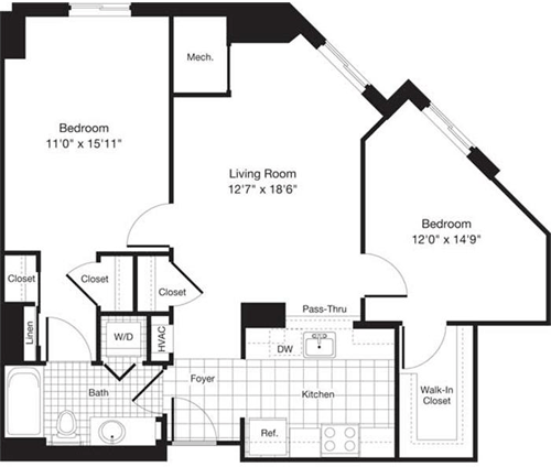 2 beds, 1 bath, 941 sqft, $3,553, Unit 1413