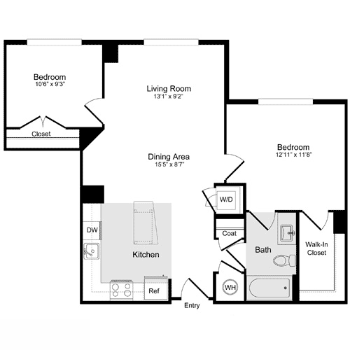 2 beds, 1 bath, 865 sqft, $2,761, Unit 307