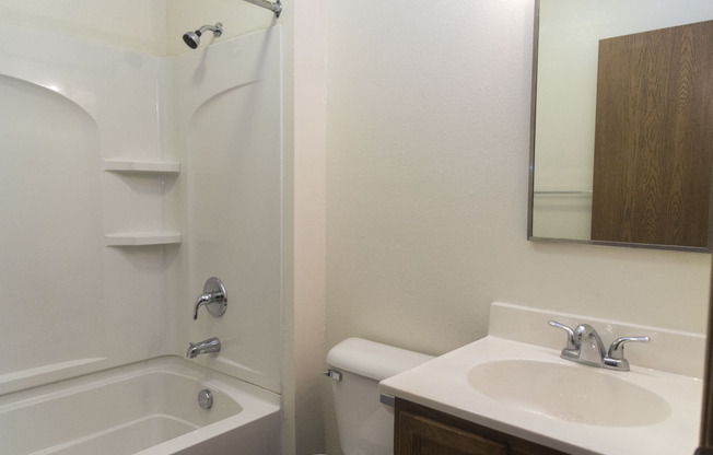 The bathroom in a Meredith Homes three bedroom apartment.