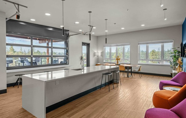 large open kitchen layout for gatherings at the hixon resident lounge