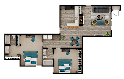 2 beds, 2 baths, 1,029 sqft, $1,278