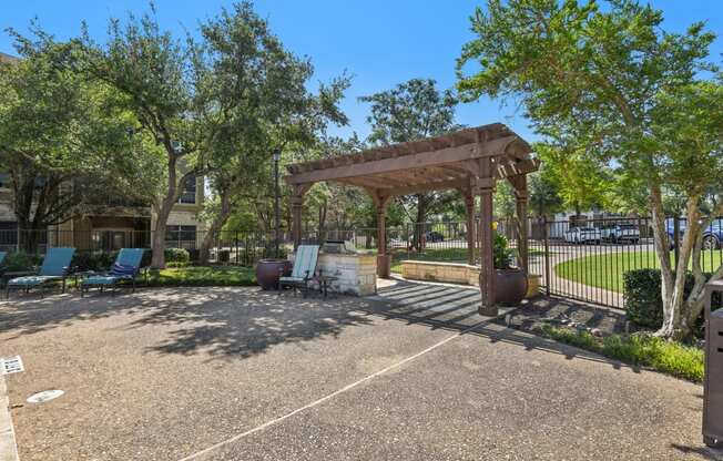 a park with a gazebo and benches