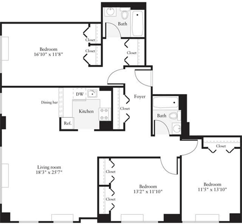 3 beds, 2 baths, 1,425 sqft, $6,612, Unit 0305