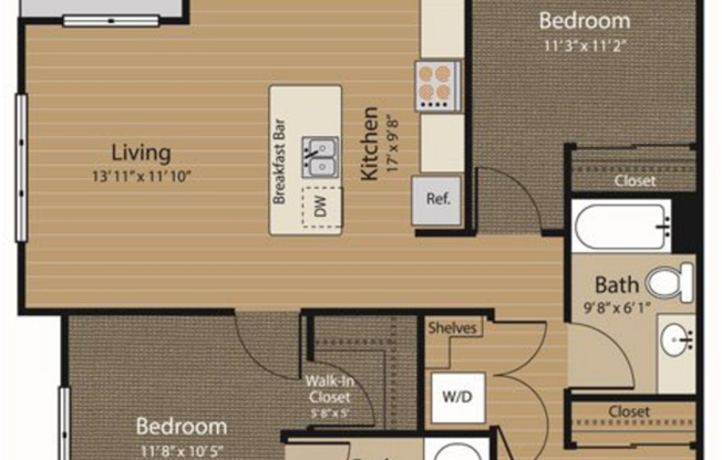 2 beds, 2 baths, 1,068 sqft, $2,450