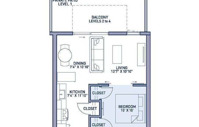 1 bed, 1 bath, 584 sqft, $1,565, Unit 308
