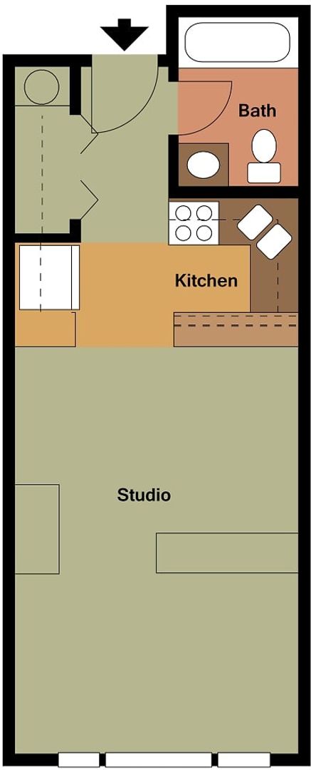 Studio, 1 bath, 405 sqft, $745