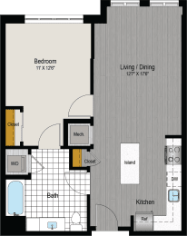 1 bed, 1 bath, 697 sqft, $1,845