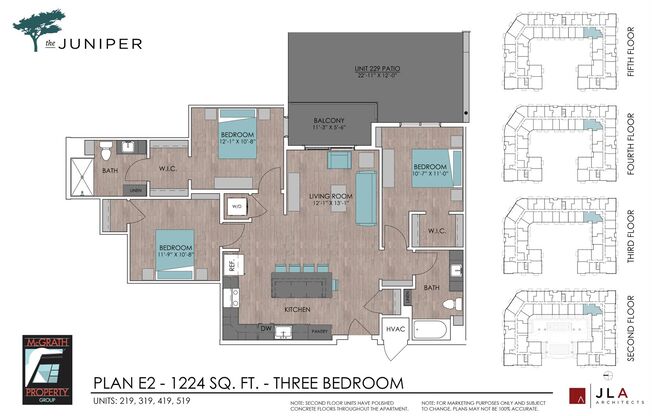 3 beds, 2 baths, 1,224 sqft, $2,295, Unit 219