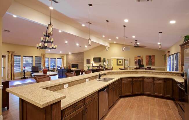 Clubhouse with Graceful Kitchen Area at Sky Court Harbors at The Lakes Apartments, Las Vegas, NV, 89117