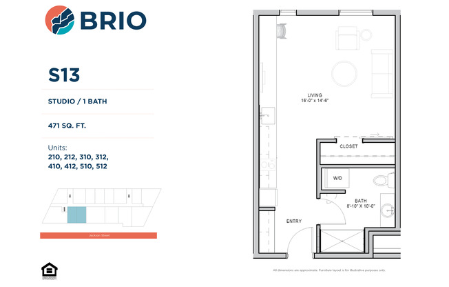Studio, 1 bath, 471 sqft, $1,135, Unit 410
