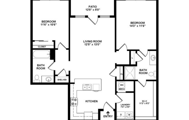 2 beds, 2 baths, 1,272 sqft, $1,799