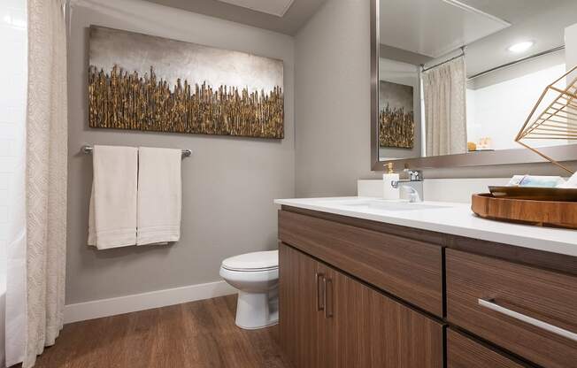 fully furnished bathroom of an apartment at escape at arrowhead