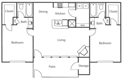 2 beds, 2 baths, 1,069 sqft, $1,260