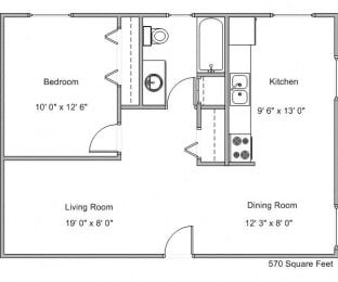 1 bed, 1 bath, 570 sqft, $550