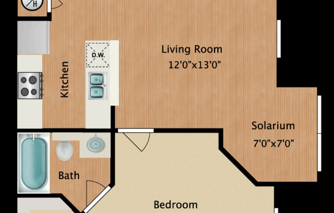 1 bed, 1 bath, 629 sqft, $1,312