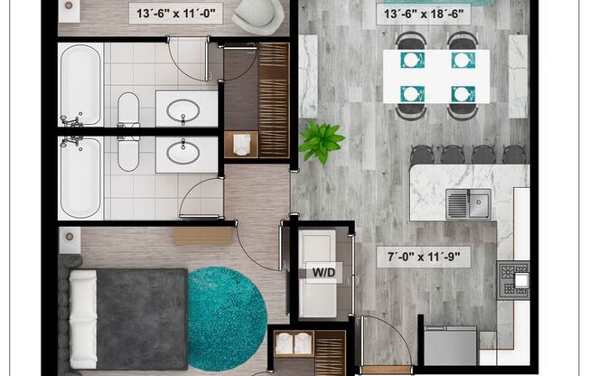2 beds, 2 baths, 966 sqft, $1,499, Unit 1L-201