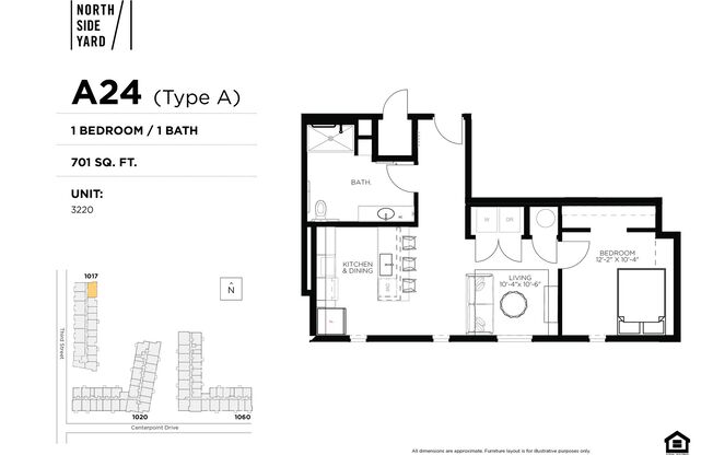 1 bed, 1 bath, 701 sqft, $1,195, Unit 3220